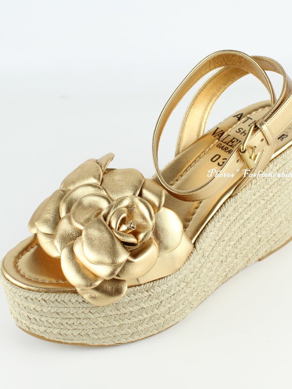 NEW Valentino Garavani Atelier 03 Rose Metallic Leather Espadrilles Sandals